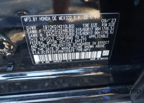 2024 Honda Hr-V Awd Ex-L/Awd Ex-L W/O Bsi from USA, damaged, VIN 3CZRZ2H72RM730975